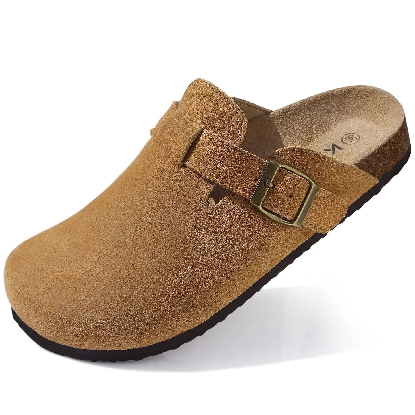 Women's classic slip-on clogs with cork footbed, synthetic suede upper, deep heel cup support