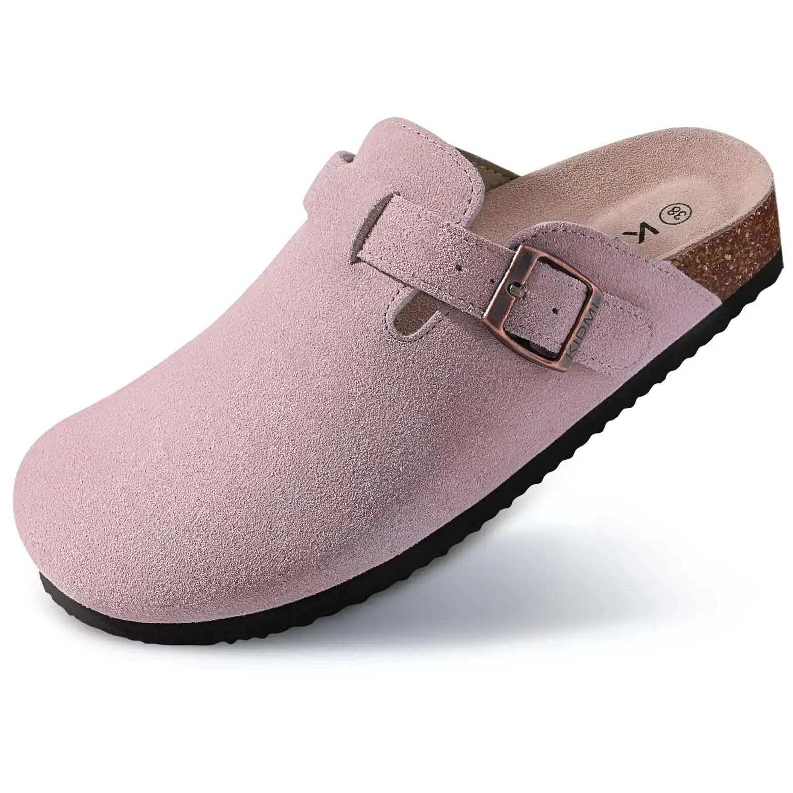 Women's classic slip-on clogs in neutral tones with cork footbed and deep heel cup support