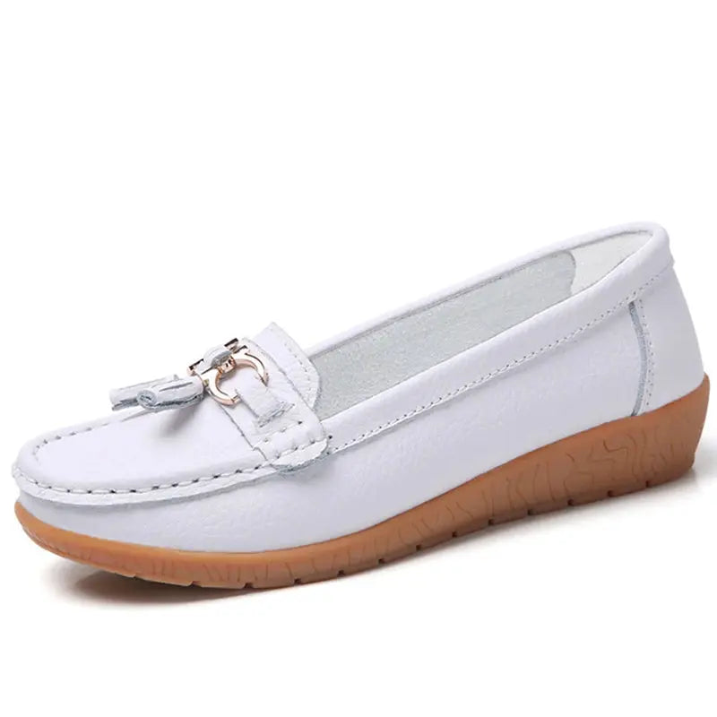 Women's classic slip-on loafers in soft faux leather, sleek silhouette ideal for office professionals