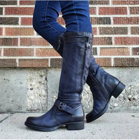 Women's black round toe knee-high boots in microfiber, timeless silhouette for versatile everyday styling