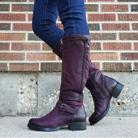 Women's black round toe knee-high boots in microfiber, timeless silhouette for everyday versatile styling