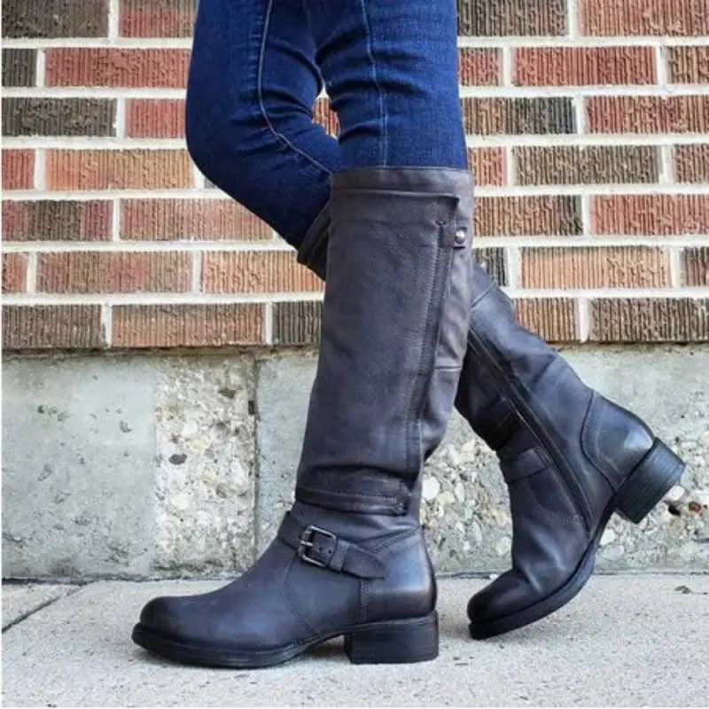 Women's black round toe knee-high boots in microfiber, timeless silhouette for all-day comfort
