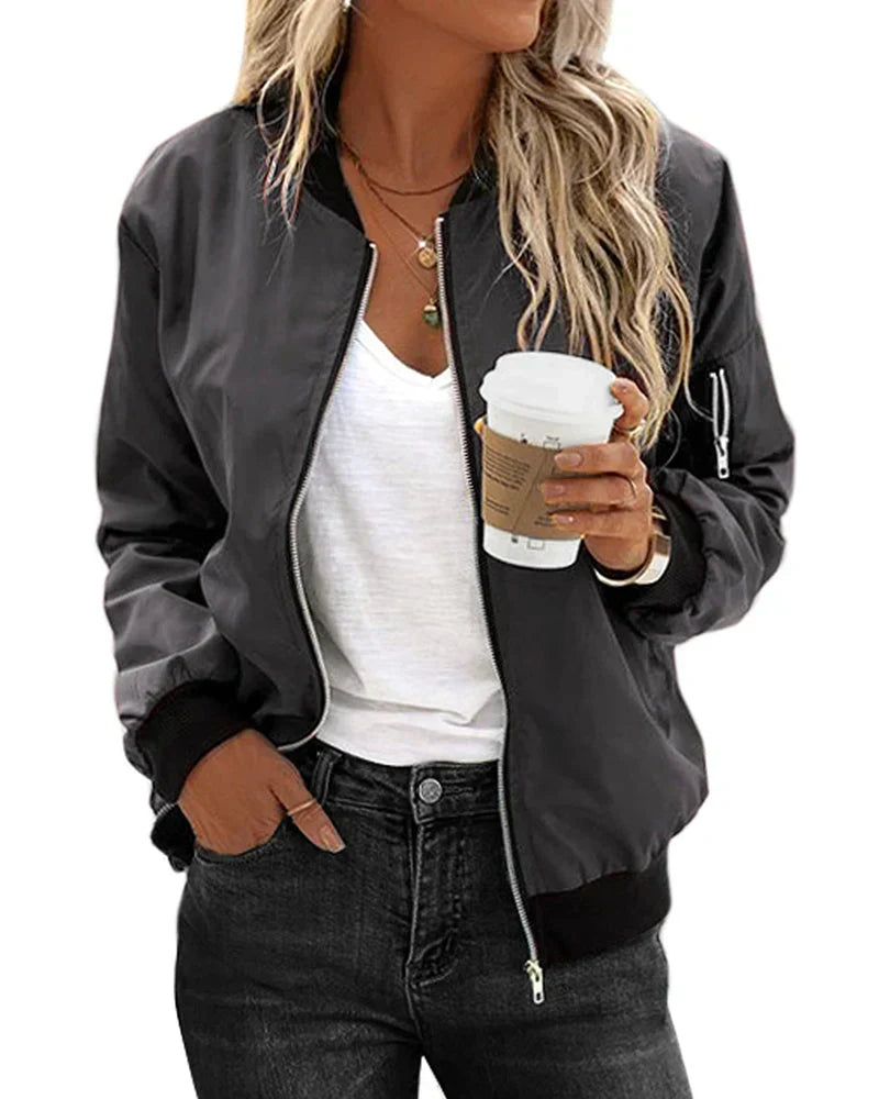 Rinna classic bomber jacket in neutral tone, relaxed fit outerwear with functional pockets for modern style