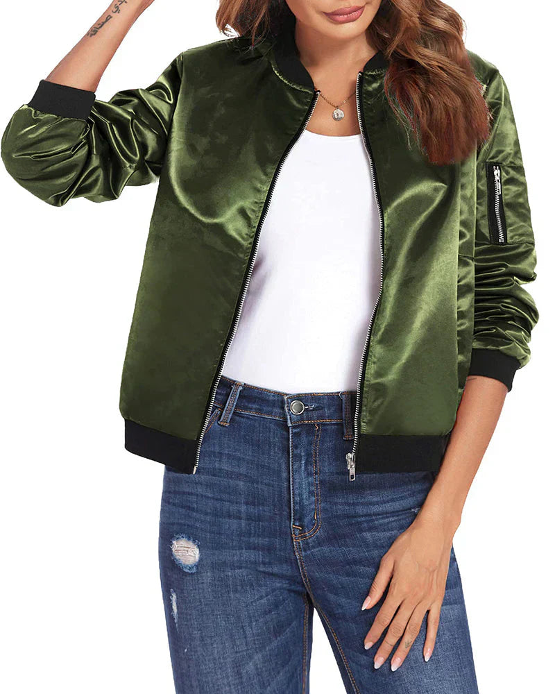 Rinna black bomber jacket classic silhouette with functional pockets for modern everyday style