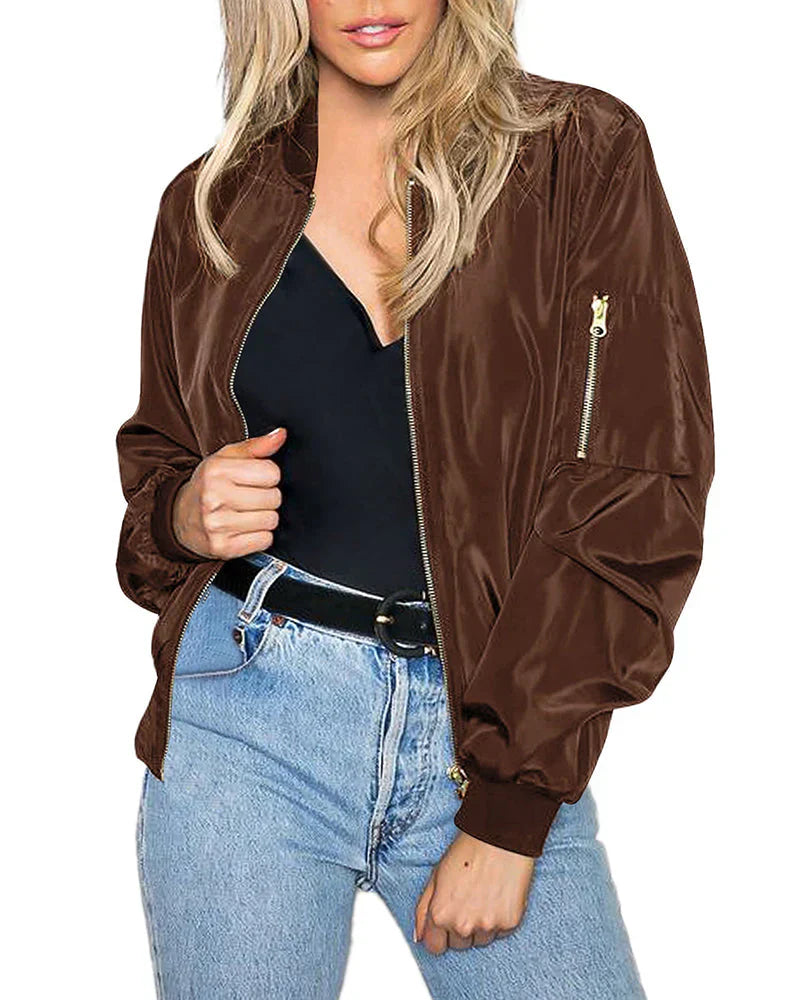 Rinna black bomber jacket classic silhouette with functional pockets for modern everyday style