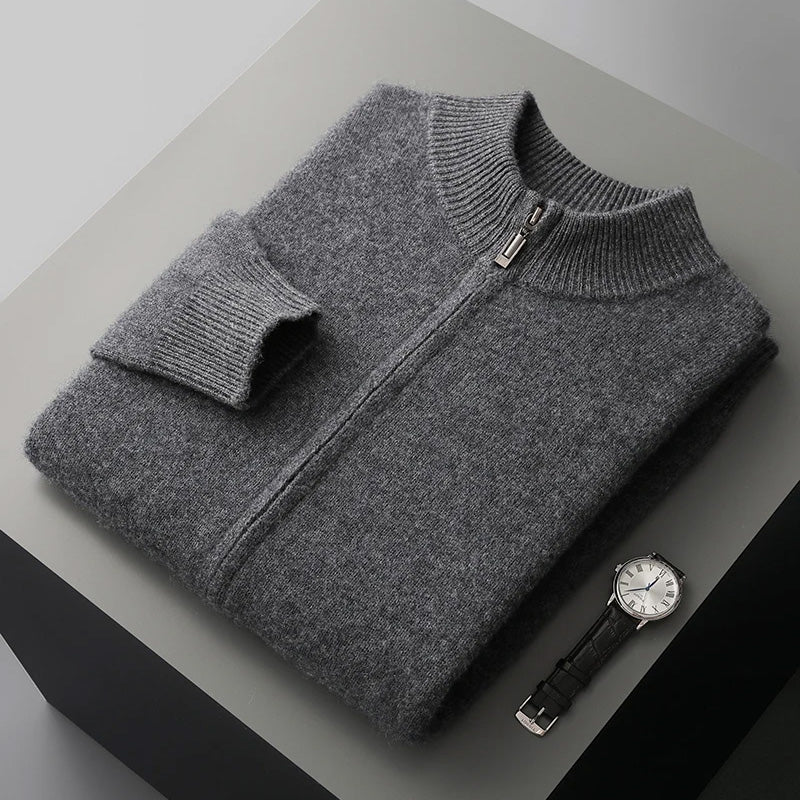 Men's cashmere wool zipper cardigan premium lightweight layer for autumn winter warmth