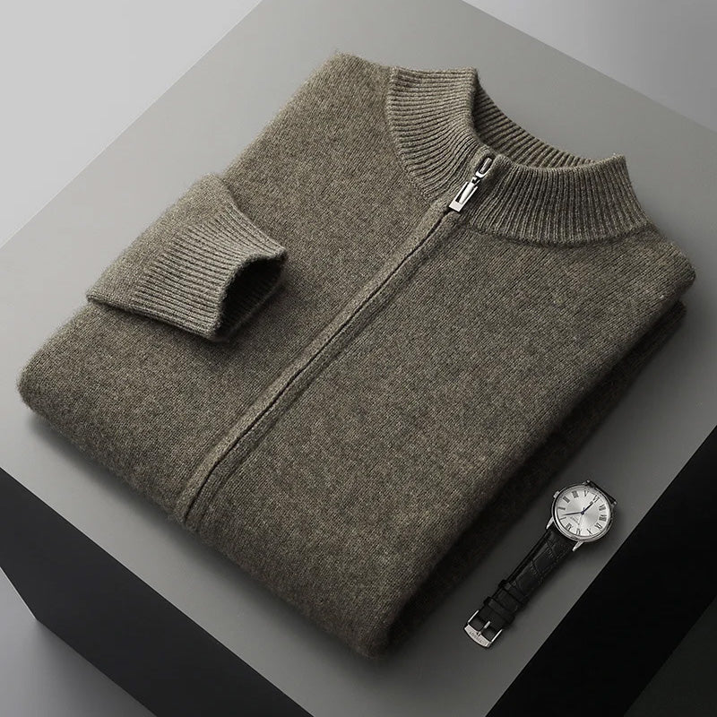 Men's cashmere wool zipper cardigan premium lightweight knit for autumn winter warmth