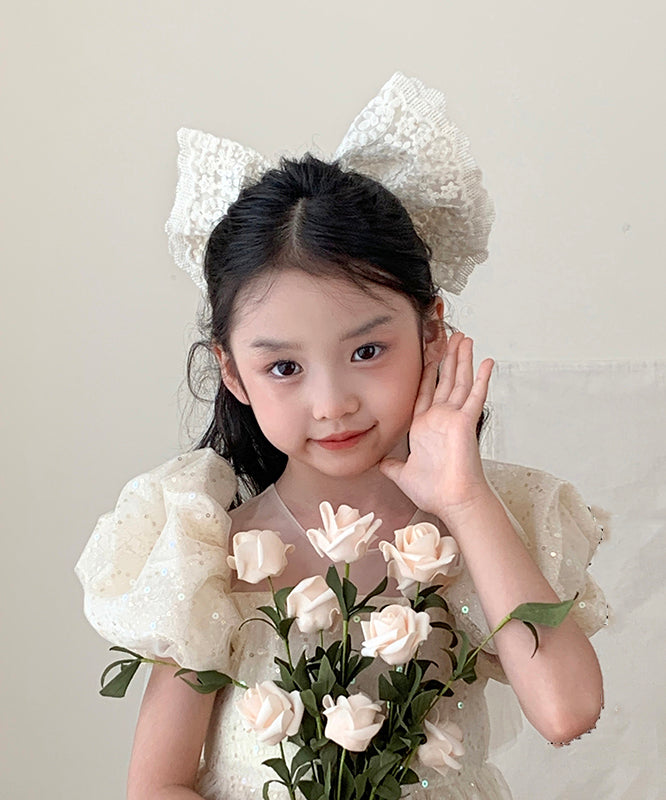 Épingle à cheveux pour enfants, élégante, en alliage beige, avec nœud en tulle et ruban de perles - Urbann-Vibe