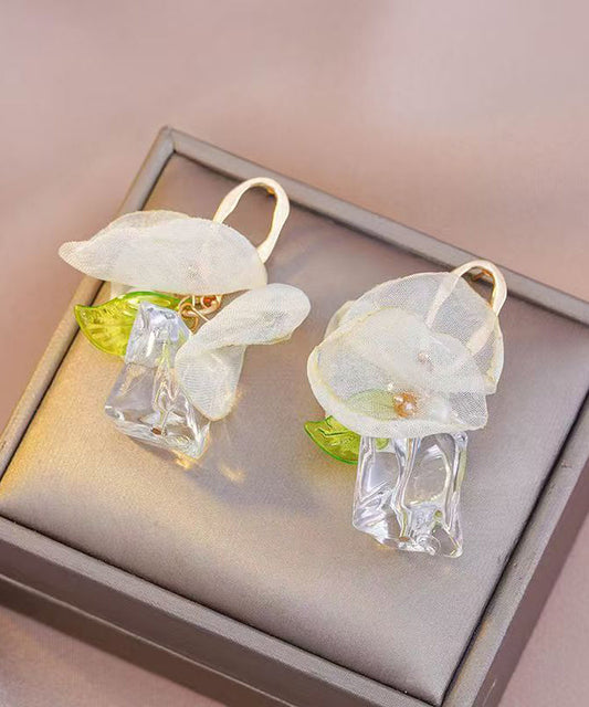 Boucles d'oreilles créoles florales en tulle doré et acrylique - Urbann-Vibe