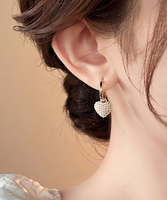 Boucles d'oreilles créoles élégantes en alliage de cuivre doré avec perles d'amour - Urbann-Vibe