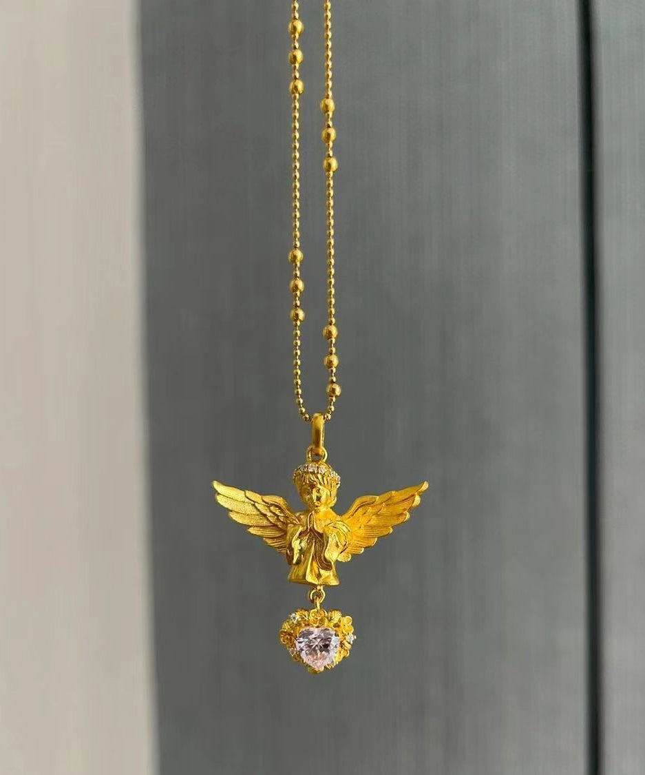 Collier élégant avec pendentif ange en argent sterling doré et zircons - Urbann-Vibe