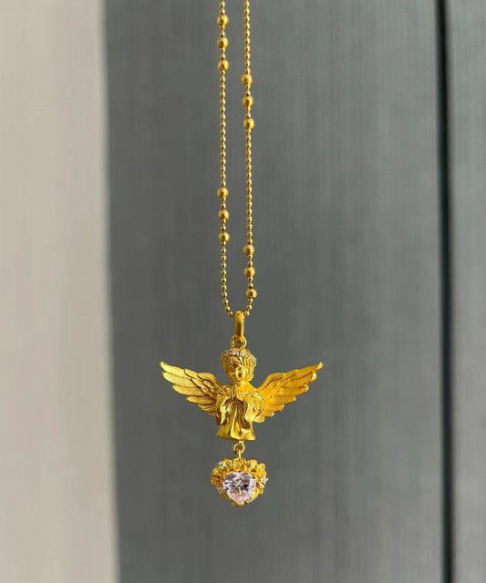 Collier élégant avec pendentif ange en argent sterling doré et zircons - Urbann-Vibe