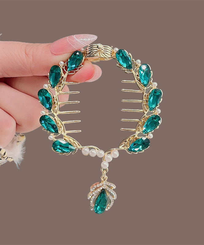 Épingle à cheveux élégante en alliage vert avec perles de zircon et cristal - Urbann-Vibe