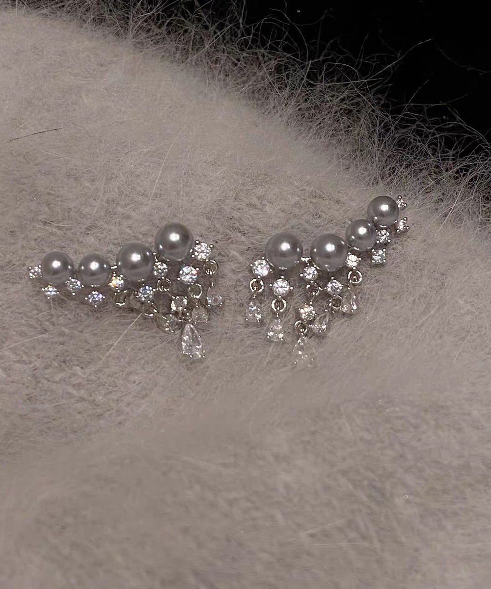 Boucles d'oreilles à pampilles en perles de zircon surdorées en cuivre gris élégant - Urbann-Vibe