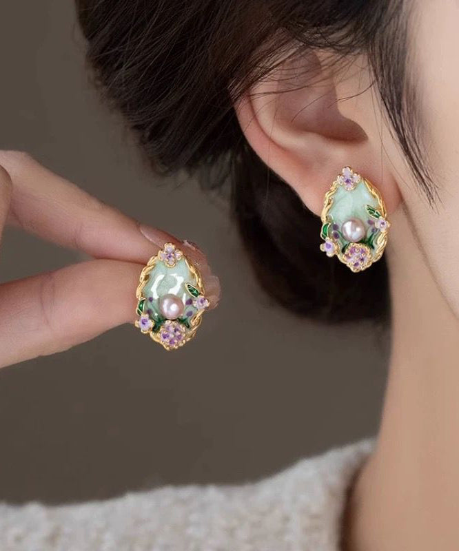Boucles d'oreilles à tige florales en perles surdorées en cuivre arc-en-ciel - Urbann-Vibe