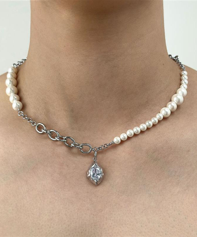 Collier élégant en soie, acier inoxydable, perle, goutte d'eau, zircon - Urbann-Vibe