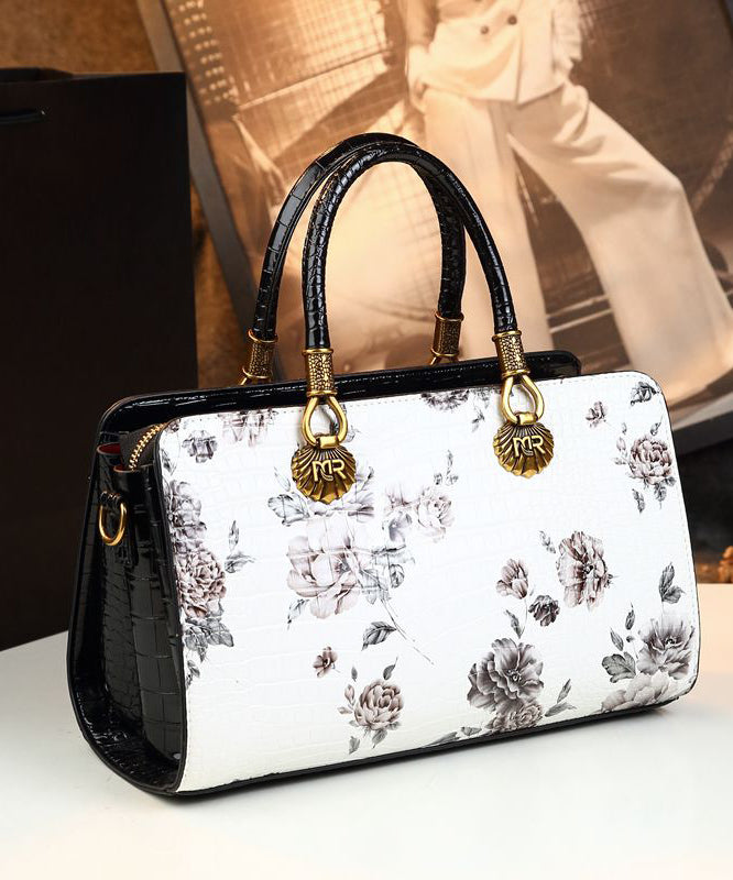 Sac fourre-tout élégant et polyvalent en cuir de veau blanc gaufré - Urbann-Vibe