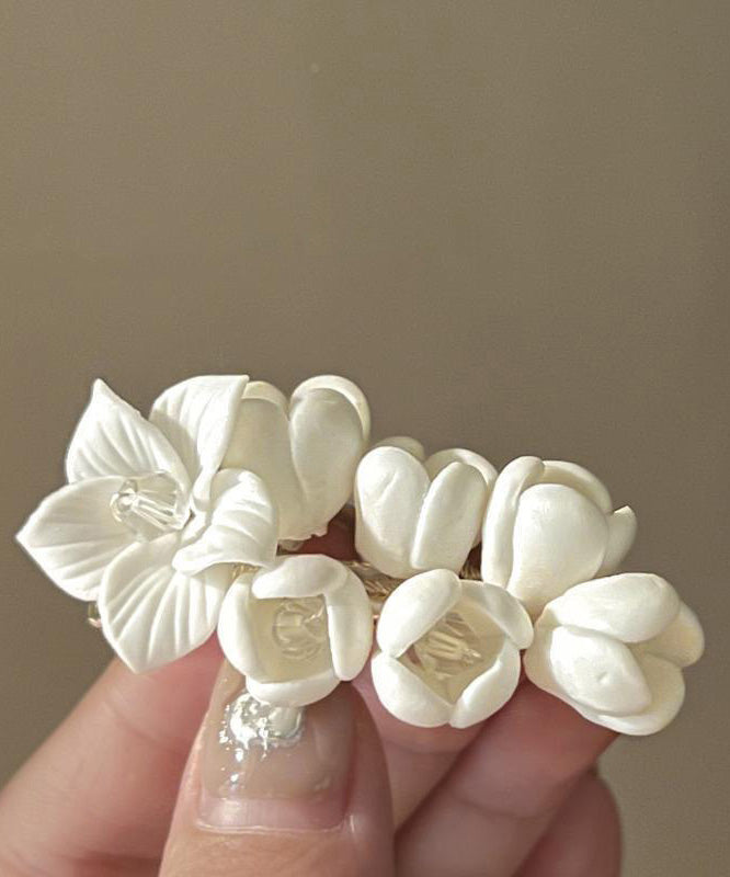 Épingle à cheveux florale en alliage blanc élégant avec cristaux - Urbann-Vibe