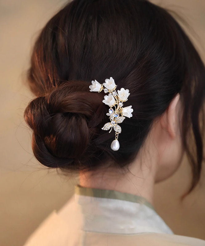 Épingle à cheveux élégante en alliage blanc et zircon, ornée d'un muguet, en forme de U - Urbann-Vibe