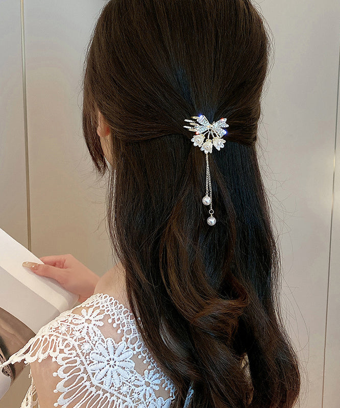 Épingle à cheveux élégante en alliage blanc, zircon, perle et pompon muguet - Urbann-Vibe