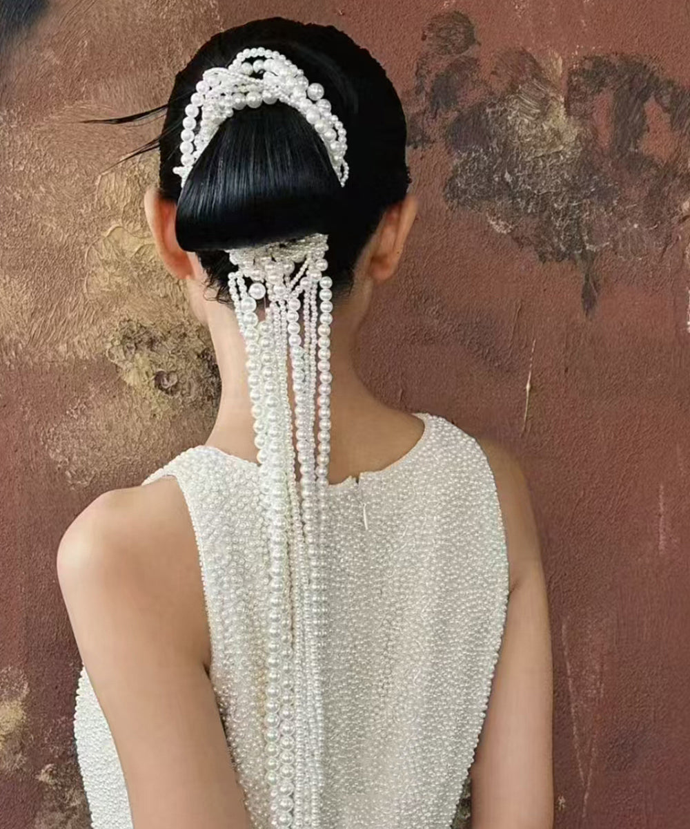 Épingle à cheveux élégante en perles blanches tressées - Urbann-Vibe