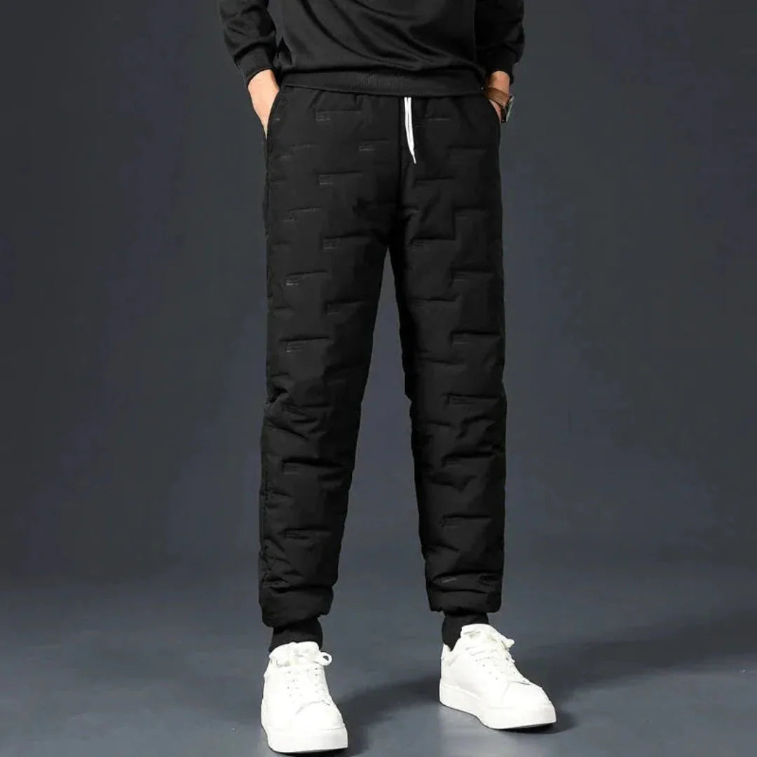 Men's thermal fleece-lined joggers windproof water-resistant slim fit for urban cold weather