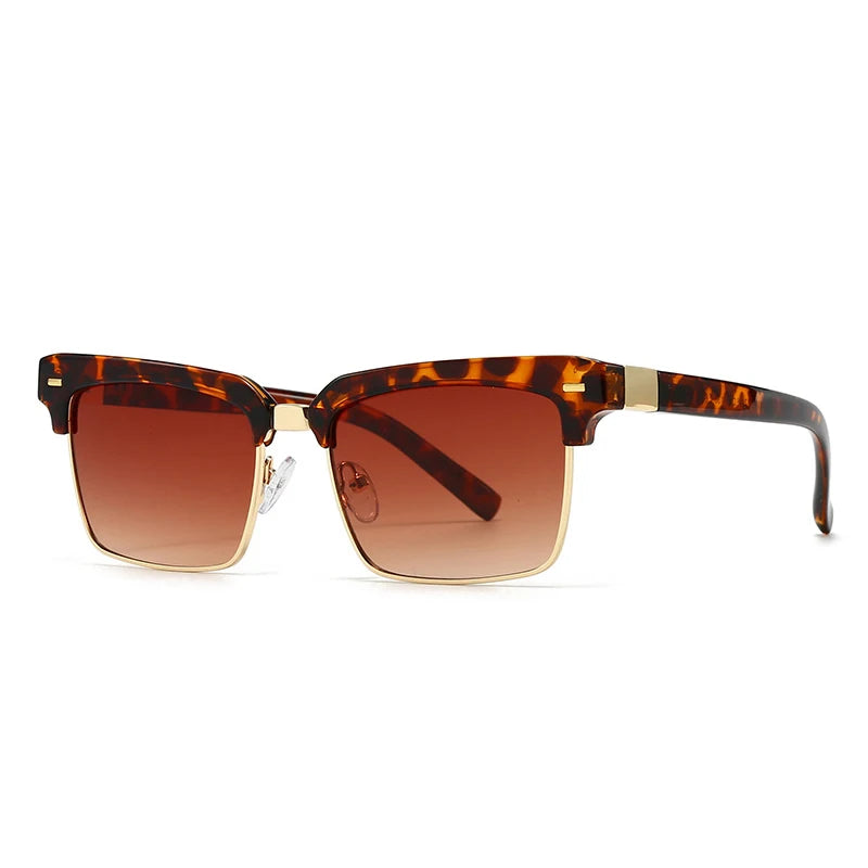 Glossy black browline sunglasses with gold accents and UV-blocking lenses for a timeless look