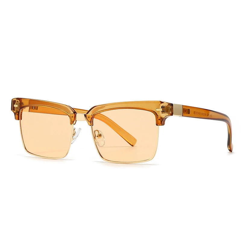 Glossy black browline sunglasses with gold accents and UV blocking lenses for a timeless look