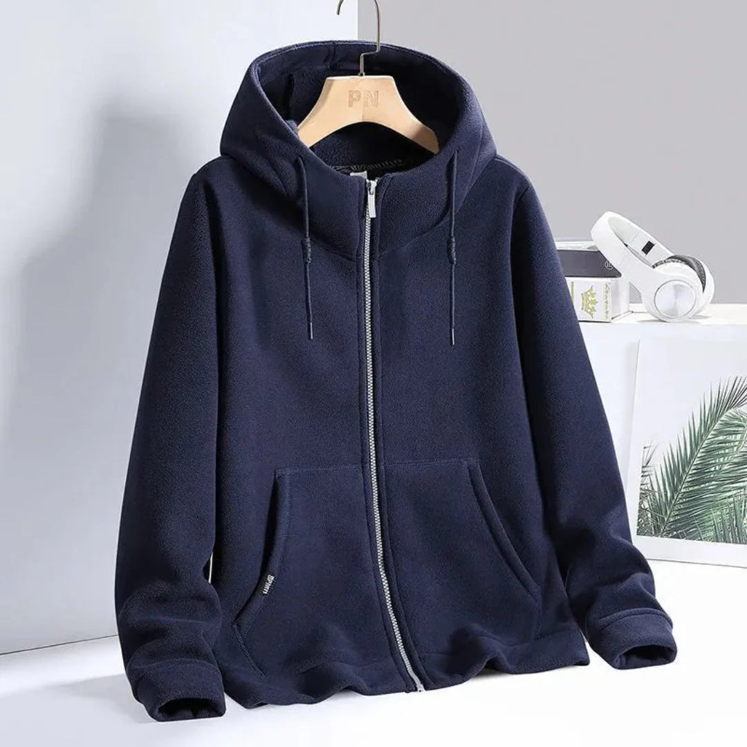 Cloud ultra-soft fleece full-zip hoodie in neutral tones with adjustable hood for cozy layering