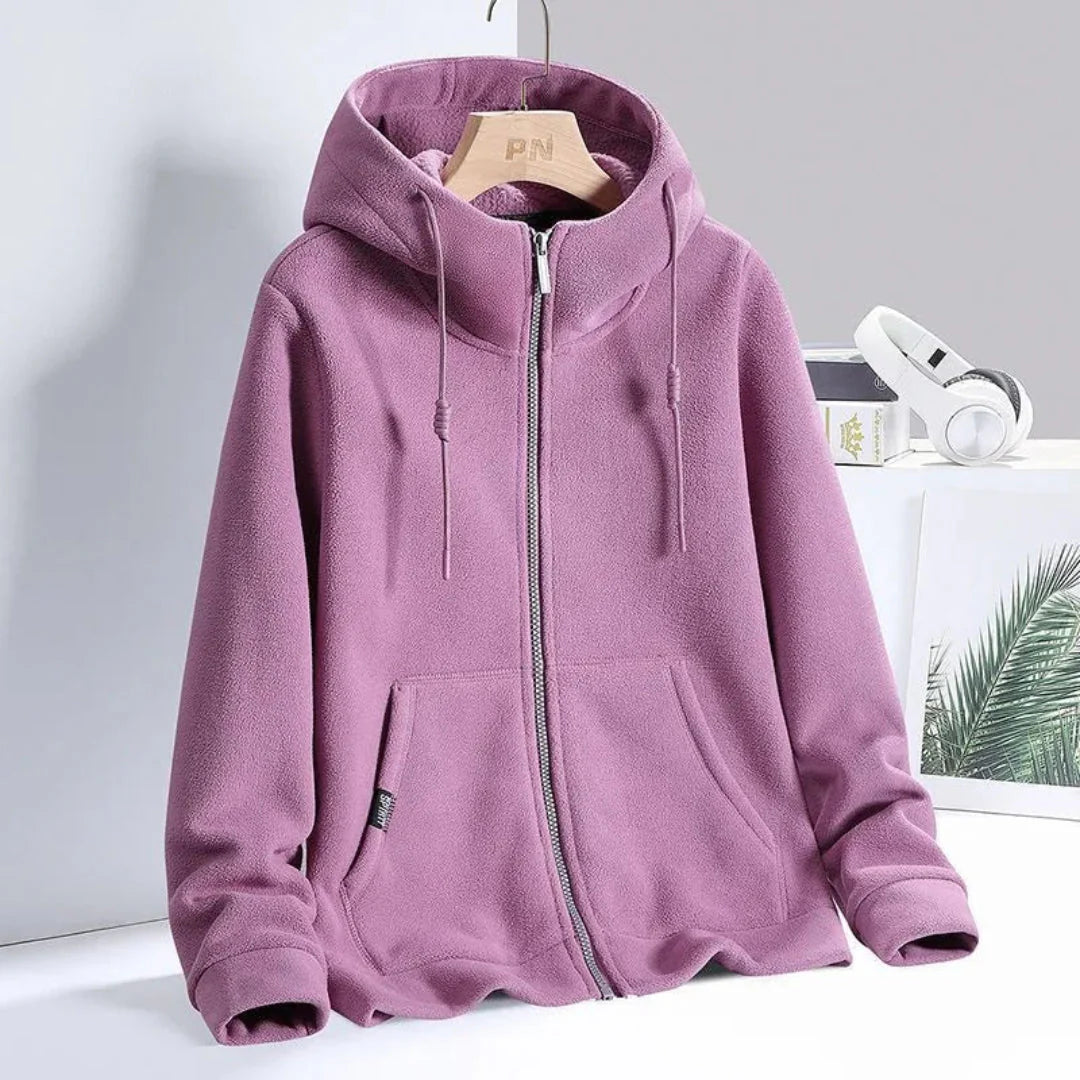 Cloud ultra-soft plush fleece full-zip hoodie in cozy neutral tone with adjustable drawstring hood