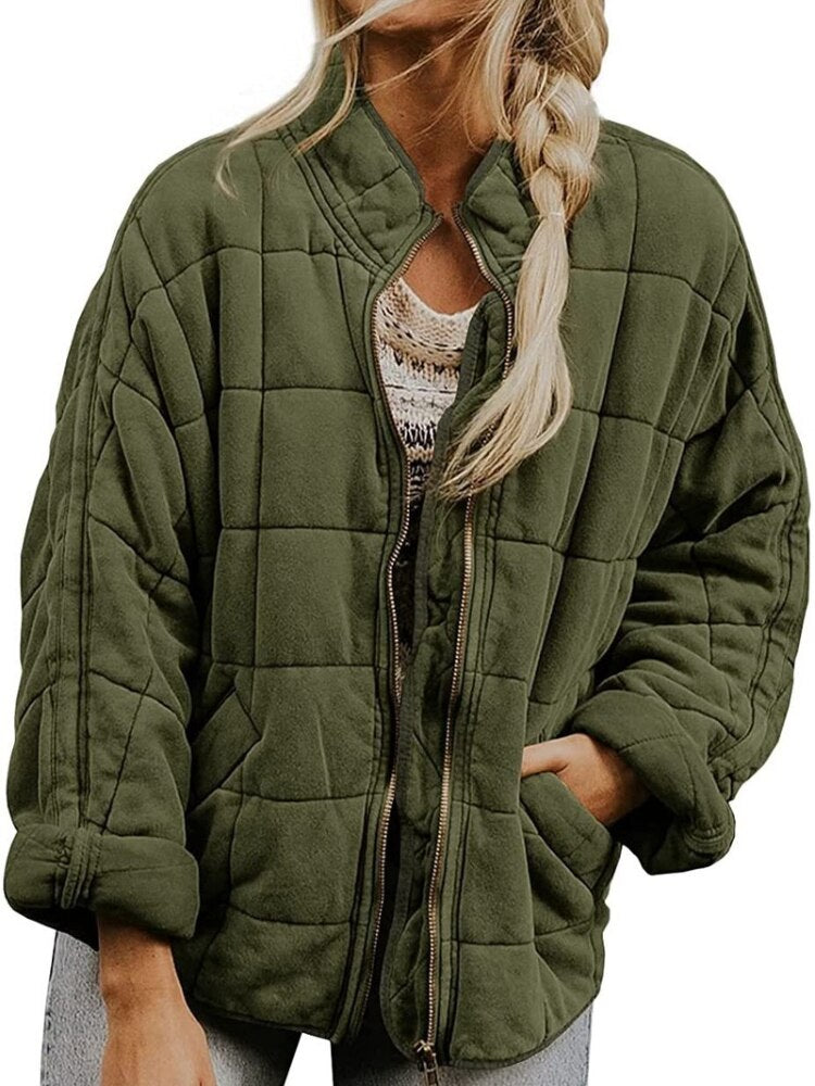 Slim fit quilted jacket unisex hip-length wind resistant outerwear with secure pockets