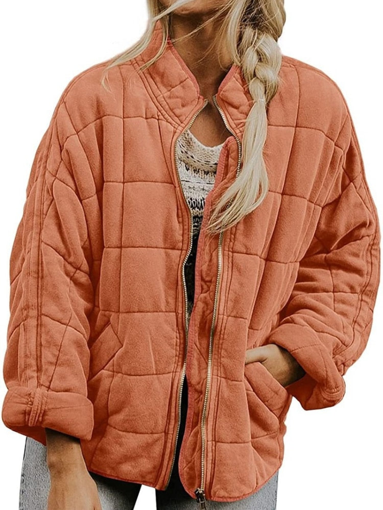 Black quilted slim-fit jacket hip-length wind-resistant with secure pockets for men and women