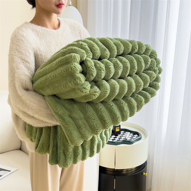 Beige plush faux fur throw blanket ultra-soft cozy texture modern home décor accent