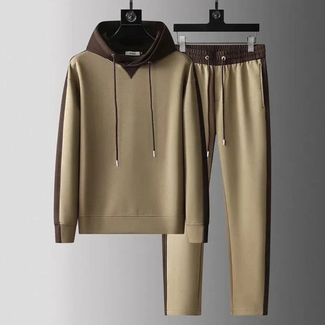 Men's two-piece cotton set subtle two-tone contrast tailored minimalist cut breathable relaxed fit