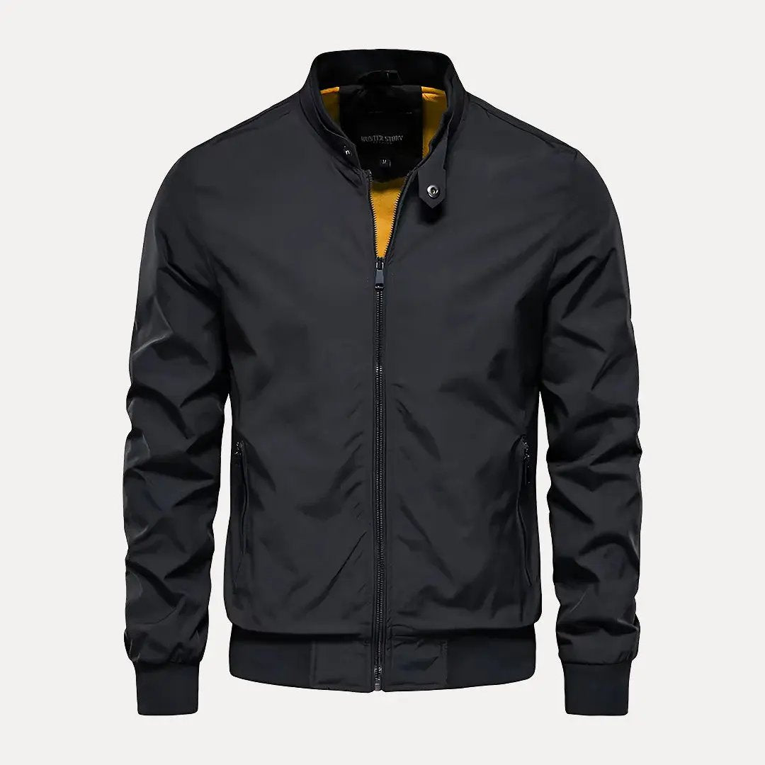 Men's slim fit bomber jacket stand collar casual autumn outerwear durable contemporary silhouette