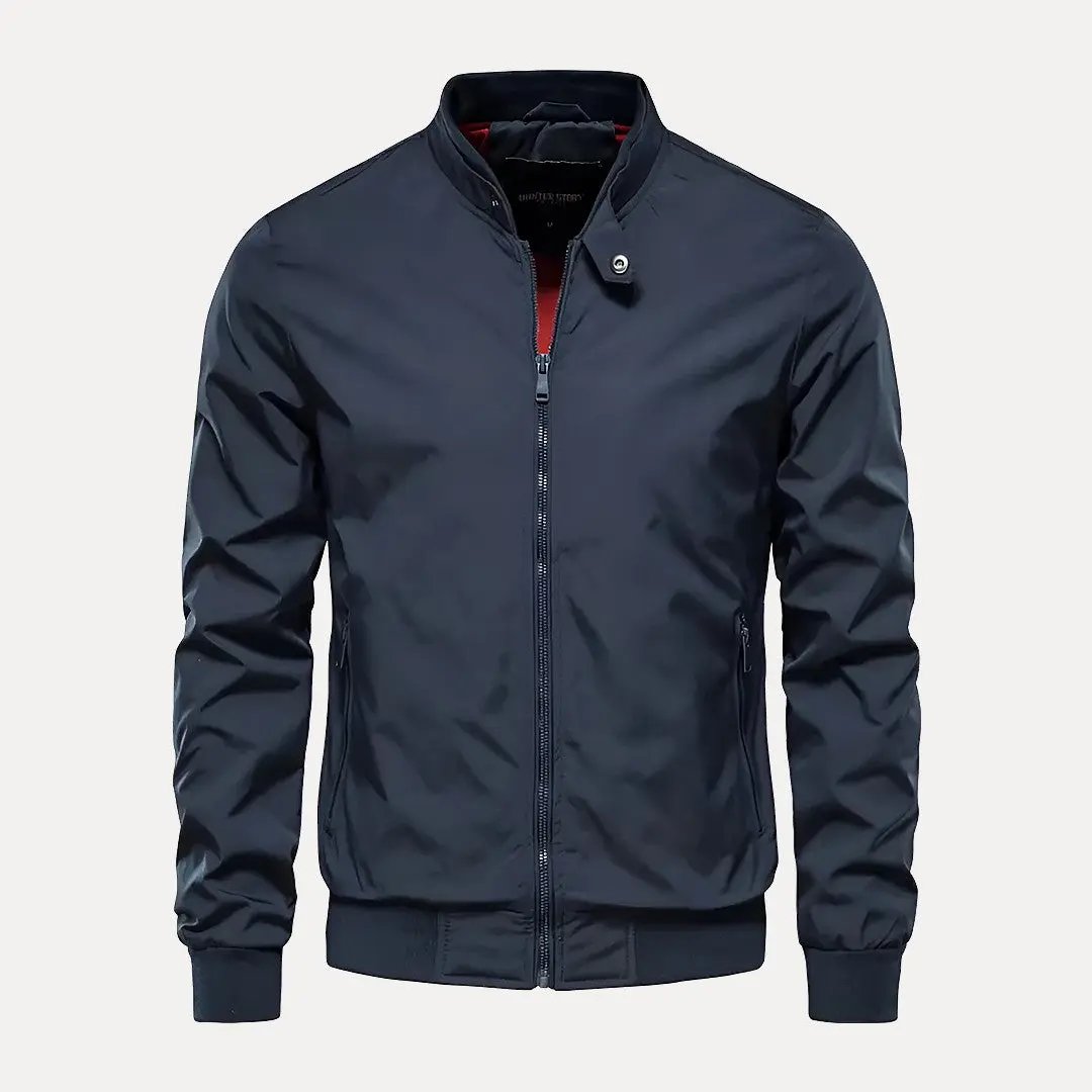 Men's slim fit bomber jacket stand collar casual autumn outerwear durable contemporary silhouette
