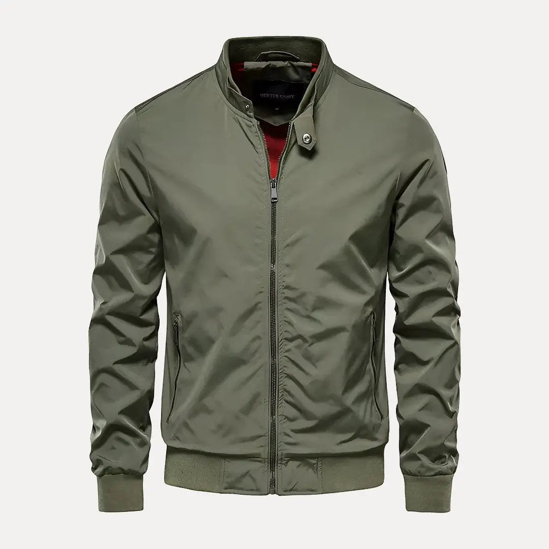 Men's slim fit bomber jacket stand collar casual autumn outerwear durable contemporary silhouette