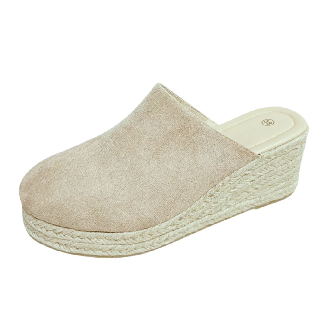 Women's casual wedge mule sandals slip-on style with braided platform sole and cushioned footbed