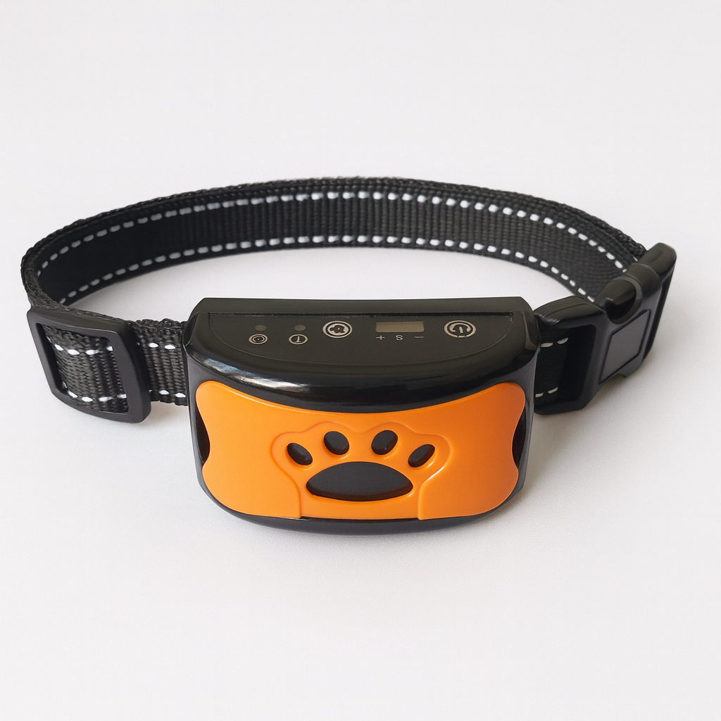 Humane anti-bark dog collar black nylon automatic vibration sound deterrent no shock training aid