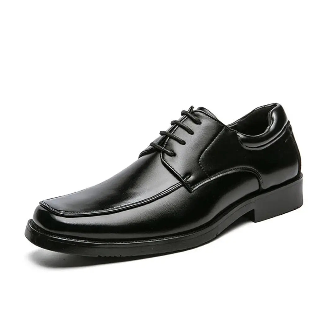 Men's black polished PU leather derby shoes lace-up formal office style with padded insole
