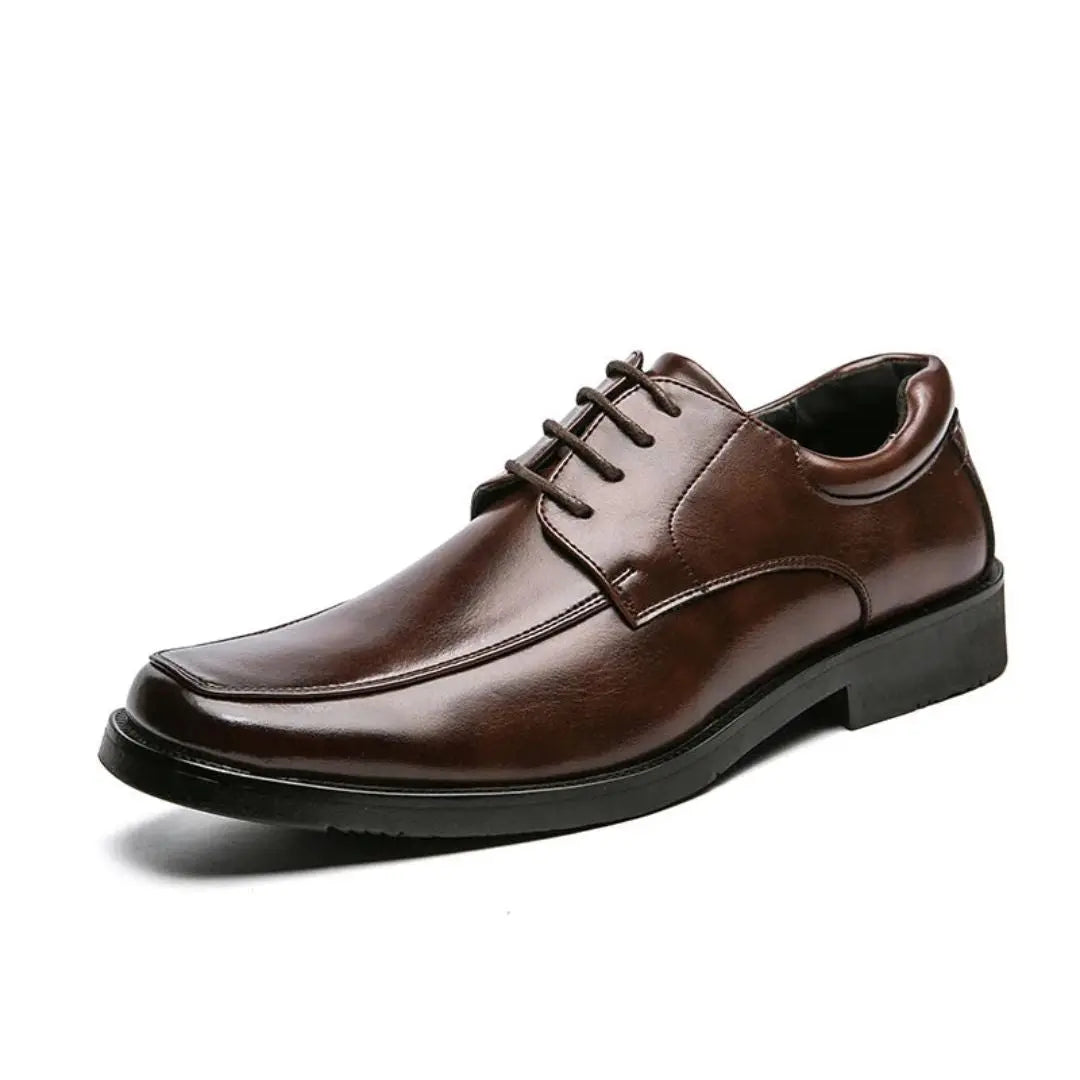Men's black polished PU leather derby shoes lace-up office formal padded insole sleek silhouette
