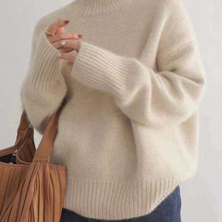 Women's oversized cashmere turtleneck sweater, relaxed fit, lightweight pure cashmere everyday knit
