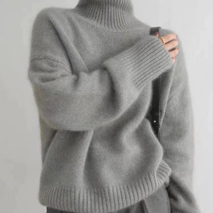 Women's oversized cashmere turtleneck sweater, relaxed fit, soft lightweight 100% cashmere knit