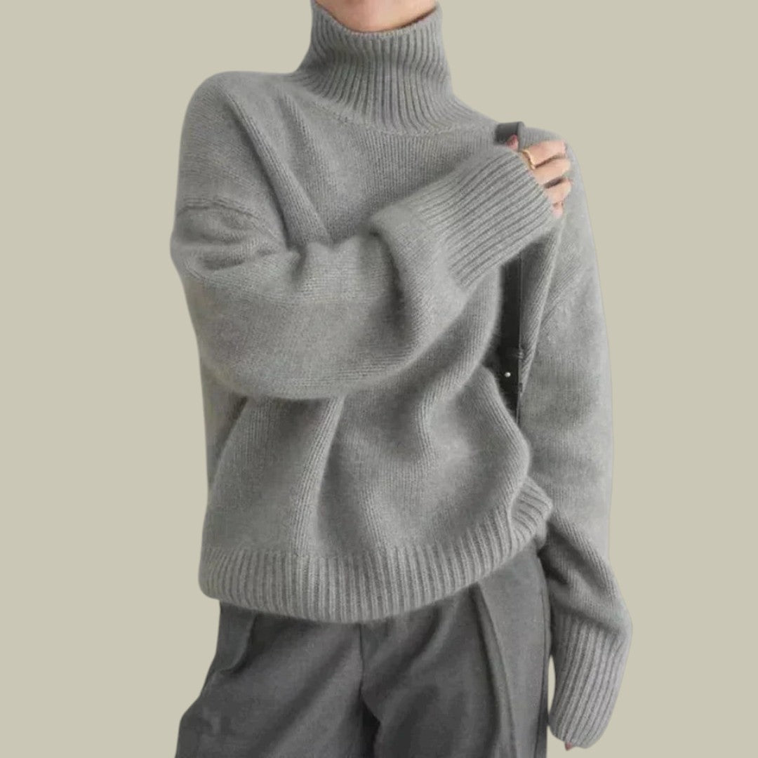 Women's ribbed relaxed fit turtleneck sweater cozy casual layering essential with textured knit