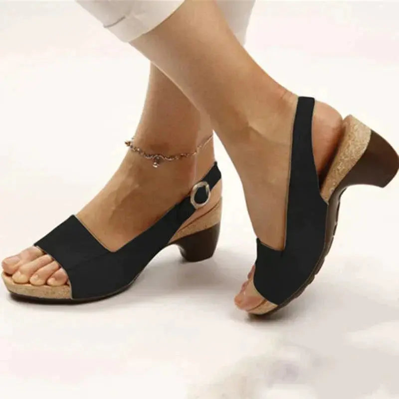 Women's beige slingback block heels with supportive cushioned footbed, elegant versatile everyday style