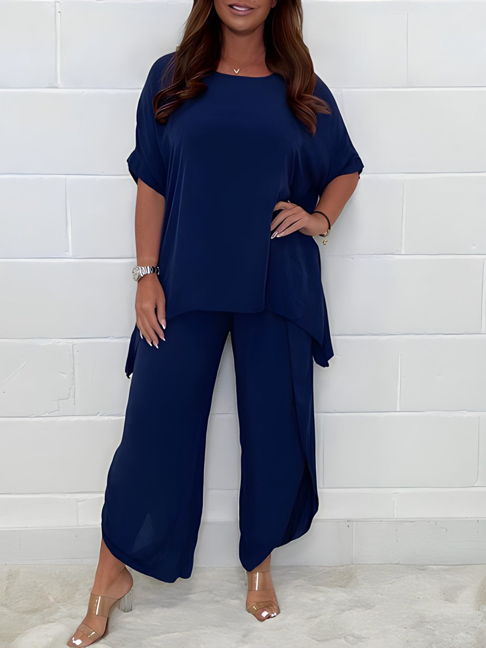 Women's two-piece set blouse wide-leg trousers winter relaxed oversized silhouette polished look