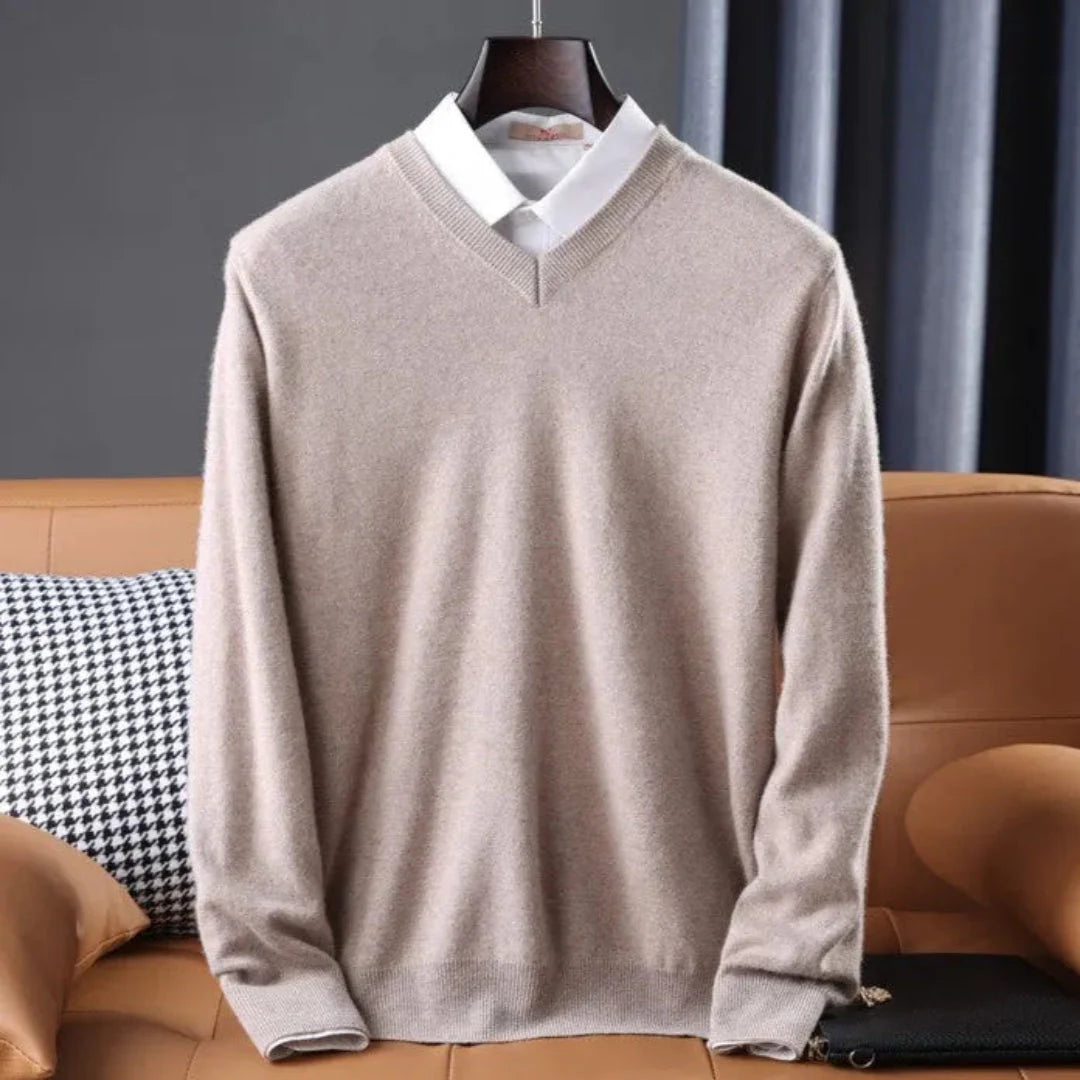 Conrad men's cashmere V-neck sweater, classic fit luxury knit for layering and everyday warmth