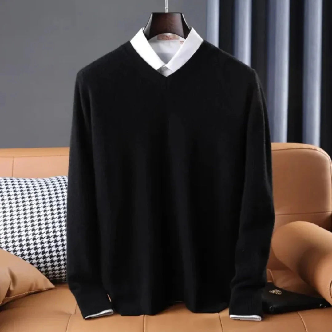 Conrad men's camel cashmere V-neck sweater soft premium knit for luxury everyday layering
