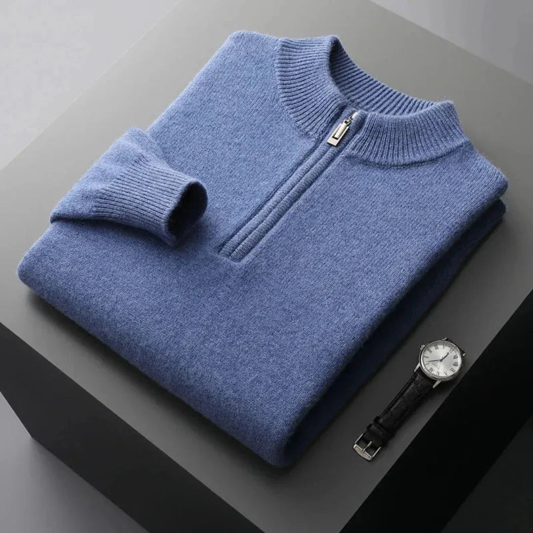 Cooper navy merino wool half-zip sweater smart casual ultra-soft premium knit pullover