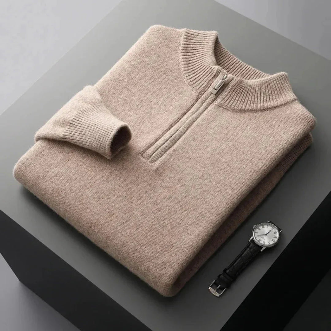 Cooper navy merino wool half-zip sweater smart casual ultra-soft premium knit pullover